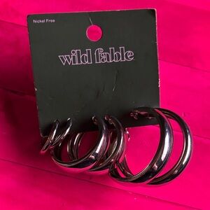 Wild Fable Shiny Silver Hoop Earrings Set